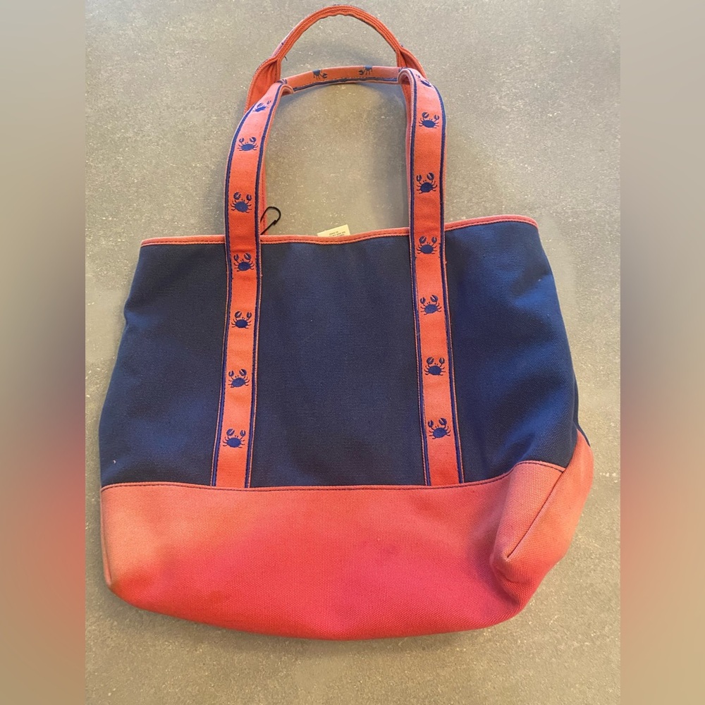 Liz Clairborne Navy and Pinkish/Red Tote Bag with crab design - Picture 1 of 7